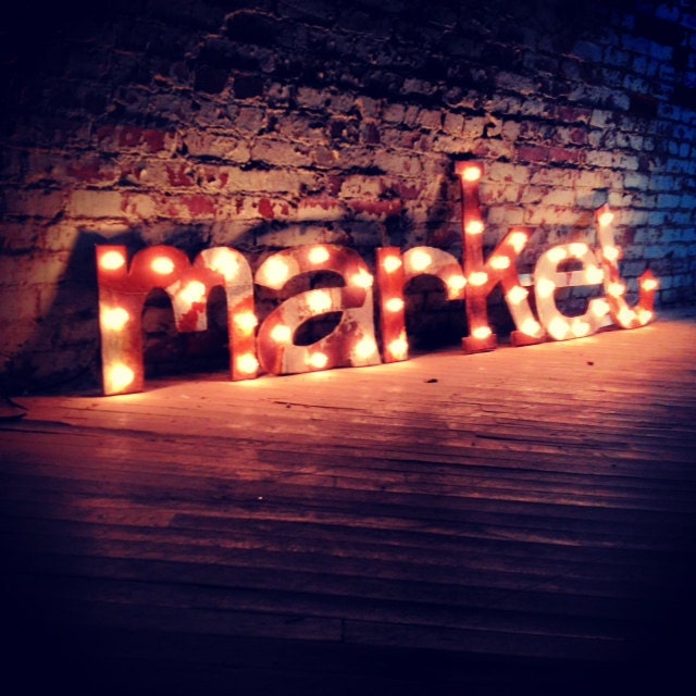 Market lighted letters lowercase rusty marble finish