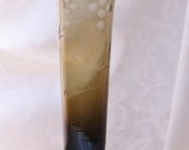 Vintage Hand Blown and Cut Glass, Green Vase with Flowers