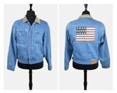 Vintage Ralph Lauren Authentic American Flag Patch Denim Trucker Jacket W/ Leather Patch - SMall/Medium