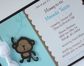 Baby Shower Invitation - Boy - Monkey - Blue - Personalize Color - Happy Birthday - Boy or Girl - Cupcake Toppers - Blue - Thank You Card