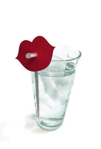 Red Lip Straws - Die Cut Lips (10) - photo prop party decoration punch cutout card stock