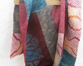 Kimono Silk Long Scarf, shades of maroon, turquoise PERFECT ACCESSORY