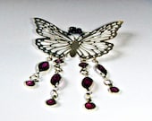 Silvery butterfly Etsy pendant w amethyst purple Crystal Dangles