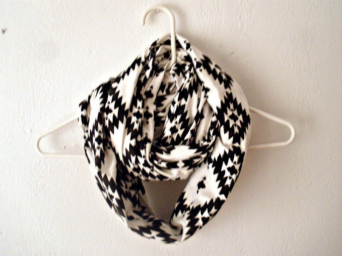 Black and White Aztec Infinity Scarf