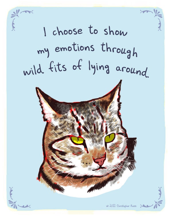 Striped Cat 5x7 Print of Original Painting with phrase