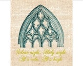 Christmas church window Silent Night Digital download graphic image Iron on fabric transfer burlap decoupage pillow decals tote bag No. 1733