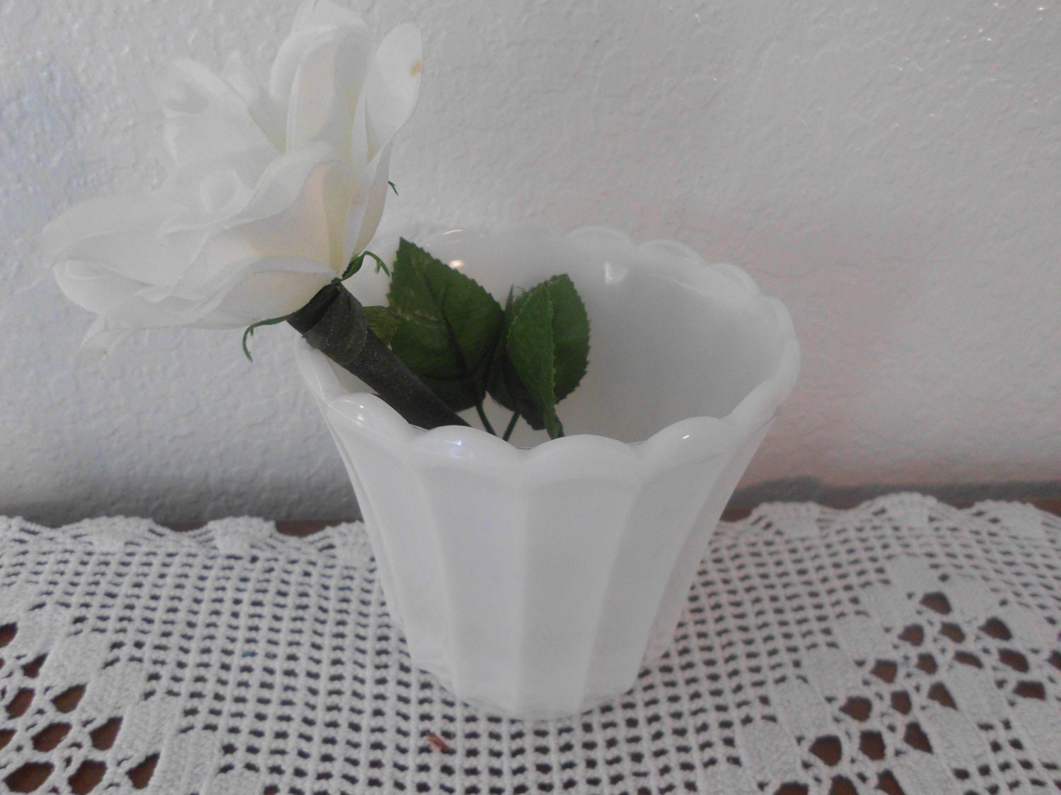 White Milk Glass Vintage Planter Flower Vase Organizer Gift Beach Cottage French Country Farmhouse Home Decor Wedding Candy Bar Buffet