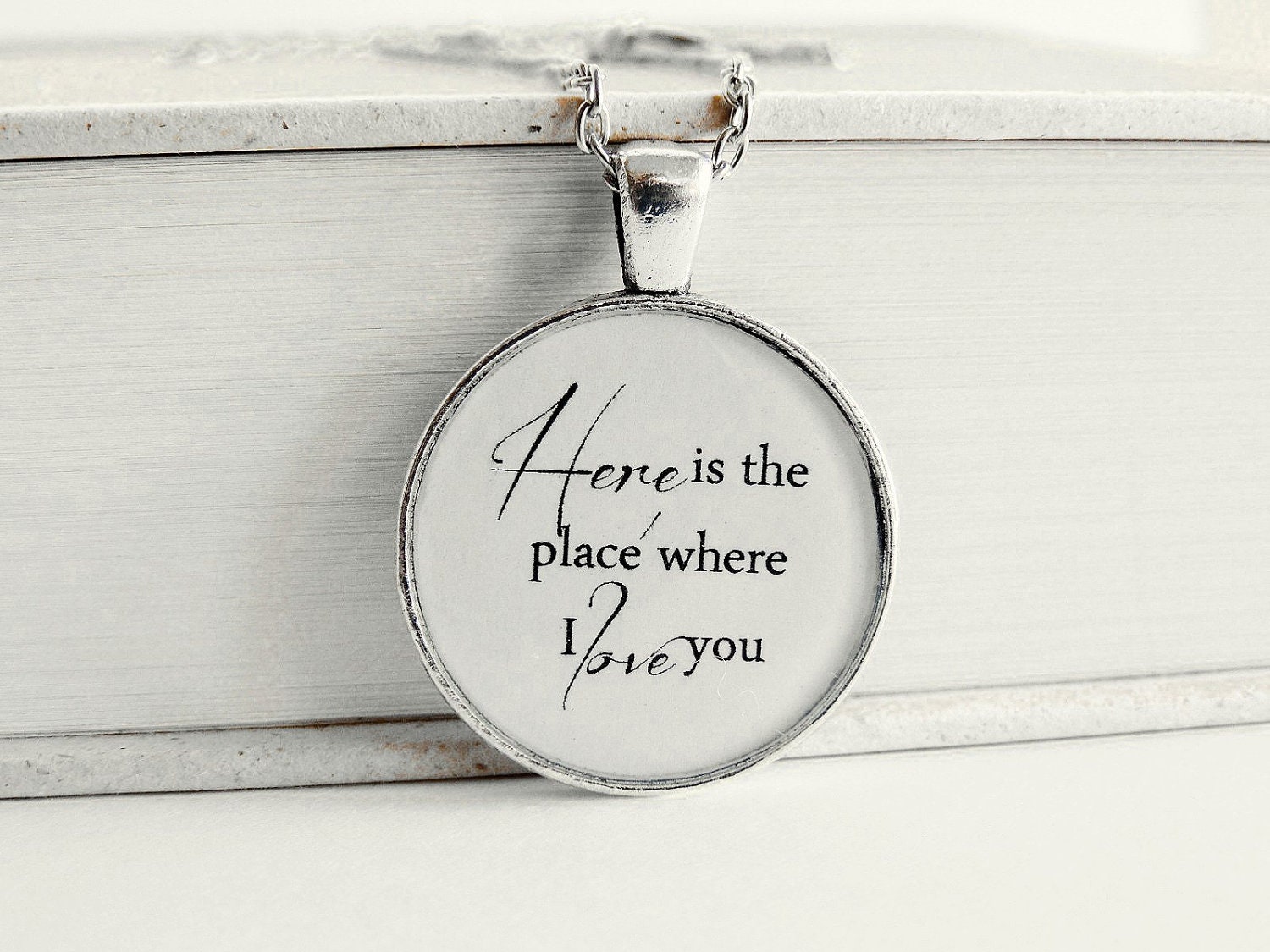 Hunger Games Here is the Place Where I Love You Quote Resin Pendant Necklace- Katniss Everdeen