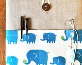 13 inch laptop Macbook Mac book Air / Pro Cover Padded Case Sleeve - Linen with Kokka Linen Blue Elephant Fabric Pocket