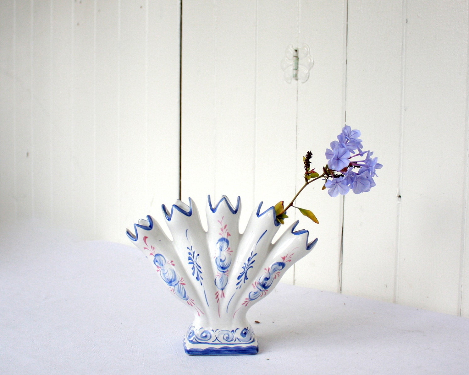 Vintage Finger Vase, Five Finger Vase, Handpainted Finger Vase, Ceramic Vase, Made in Portugal, Blue and White, Flower Vase, Hand Painted - SummerHolidayVintage