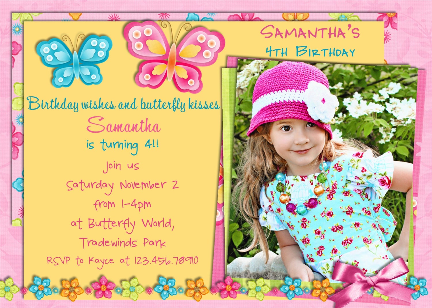 Butterfly Birthday Invitation - Photo Card Printable Butterfly Garden Custom Card Il_570xn