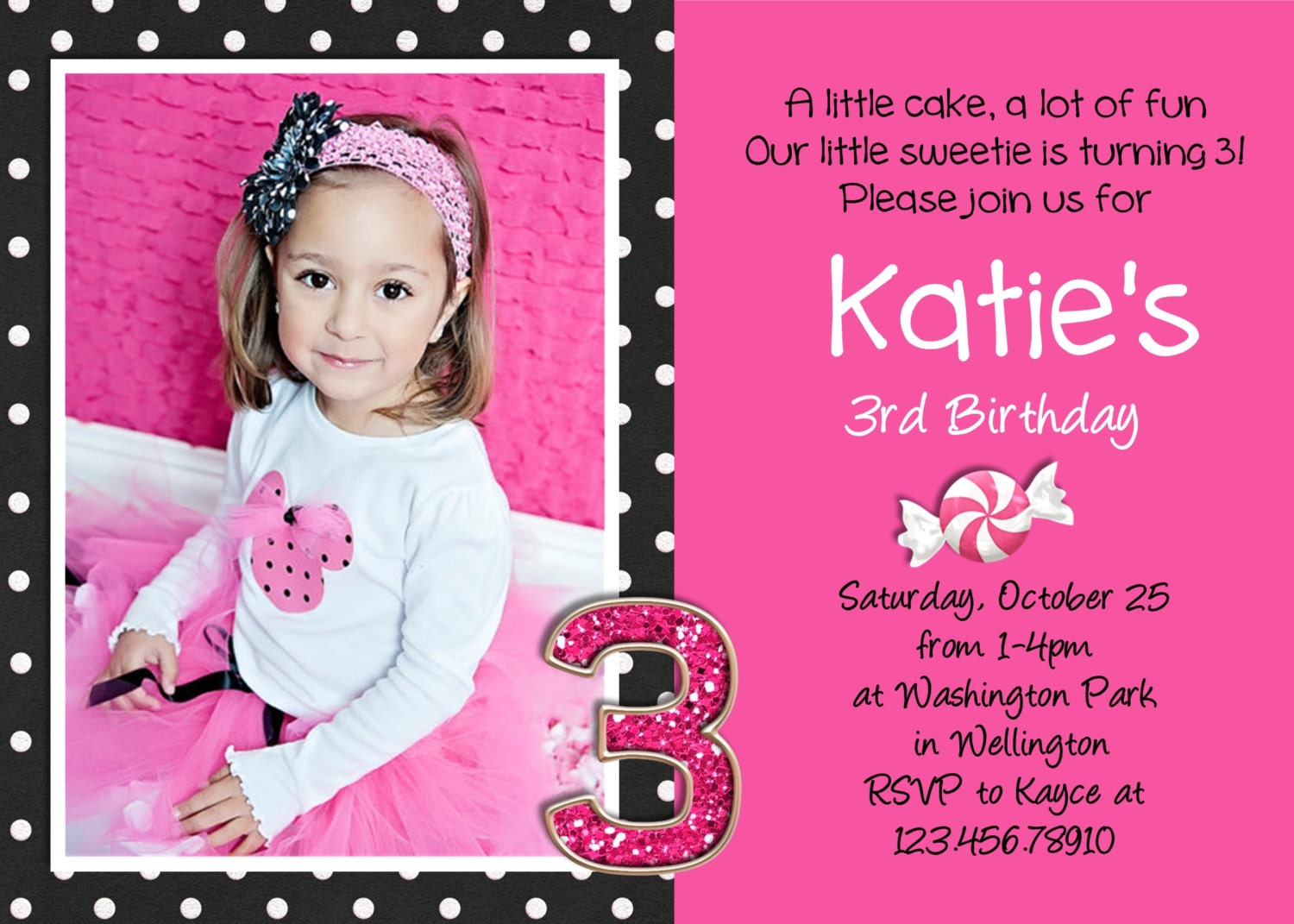 Pink and Black Birthday Invitation Dots Printable and Custom Il_570xn
