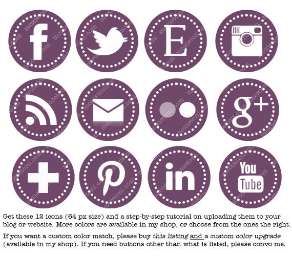 Blog Buttons:  Match to Fit Your Blog Design With 12 Social Media Buttons