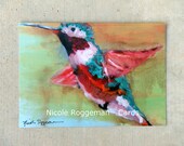 hummingbird art, cards blank inside, bird watching, colorful bird, art cards, greeting cards, painted greeting cards