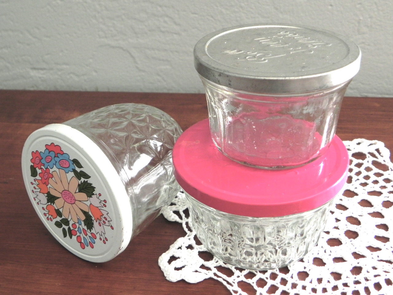 Vintage Jelly Jar Trio with Tin Lids