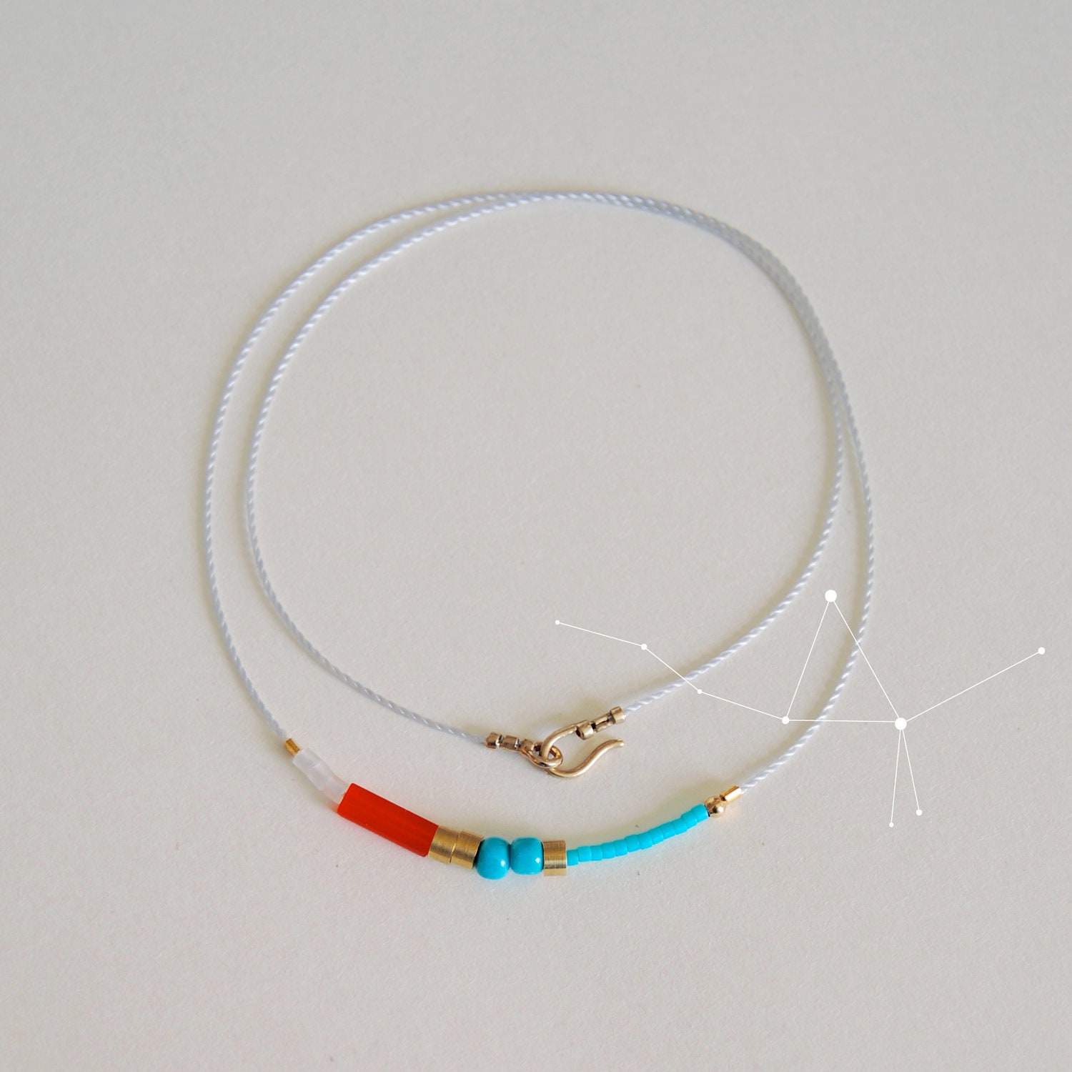 Grey Necklace with Coral and Turquoise Beads, The Capella