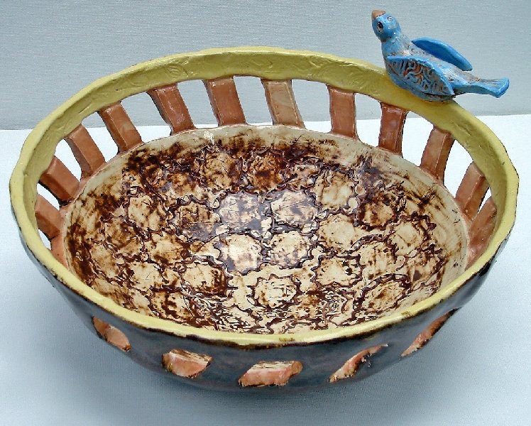 hand built ceramic bird bowl