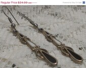 Vintage Sterling Silver with Black Onyx Dangle Earrings