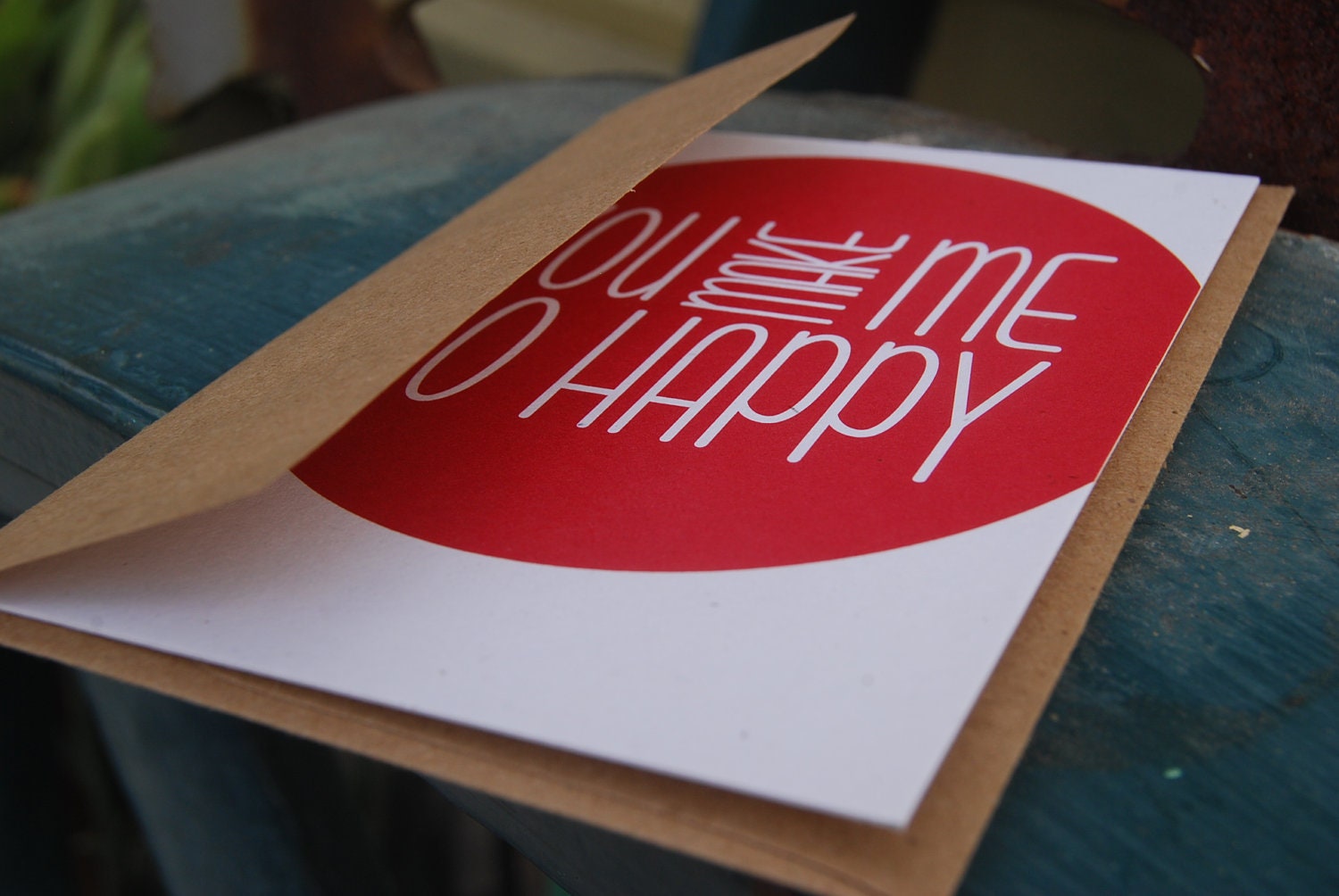 You Make Me So Happy / Set of 4 Simple, Modern, Red, Flat Cards with Kraft Envelope