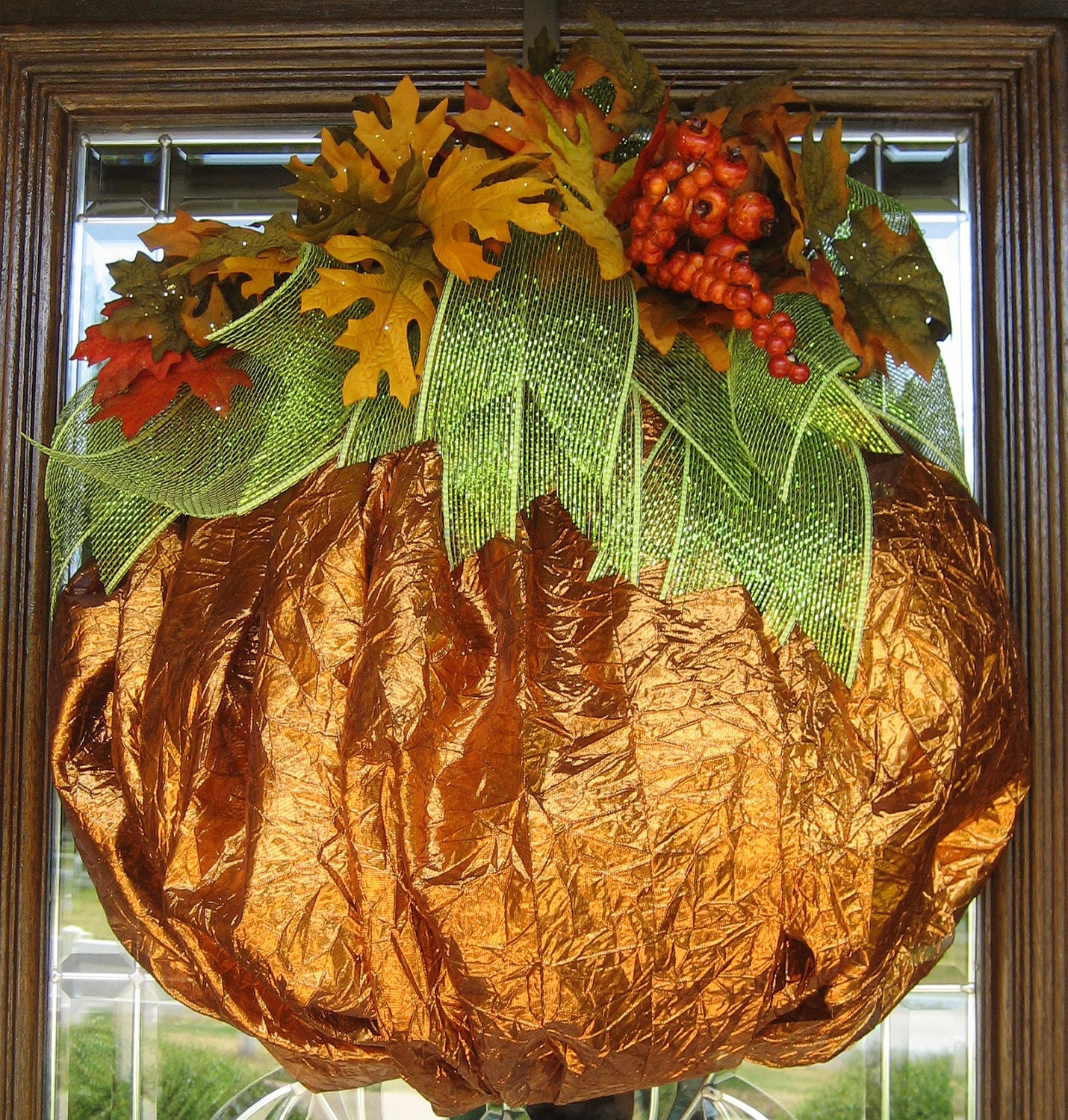 Crushed METALLIC FABRIC PUMPKIN Wreath