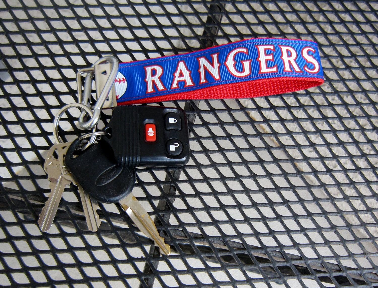 Rangers Keychain Wristlet: Blue on Red