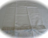 Shabby Chic Inspired Pillowcase  with Floral Border and Natural Lace Trim