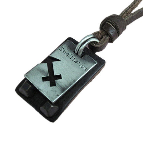 Brown Real Leather and alloy pendant adjustable necklace mens necklace  unisex necklace cool necklace B107