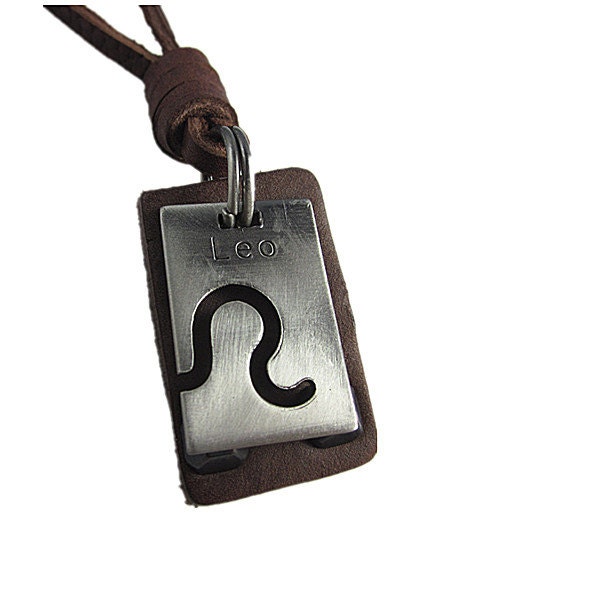 Leo Brown Real Leather and alloy pendant adjustable necklace mens necklace  unisex necklace cool necklace B148