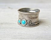 Sterling Silver Turquoise Ring, Boho 80s, Retro modern jewelry, gift for woman, gift for wife, Graduation Gift