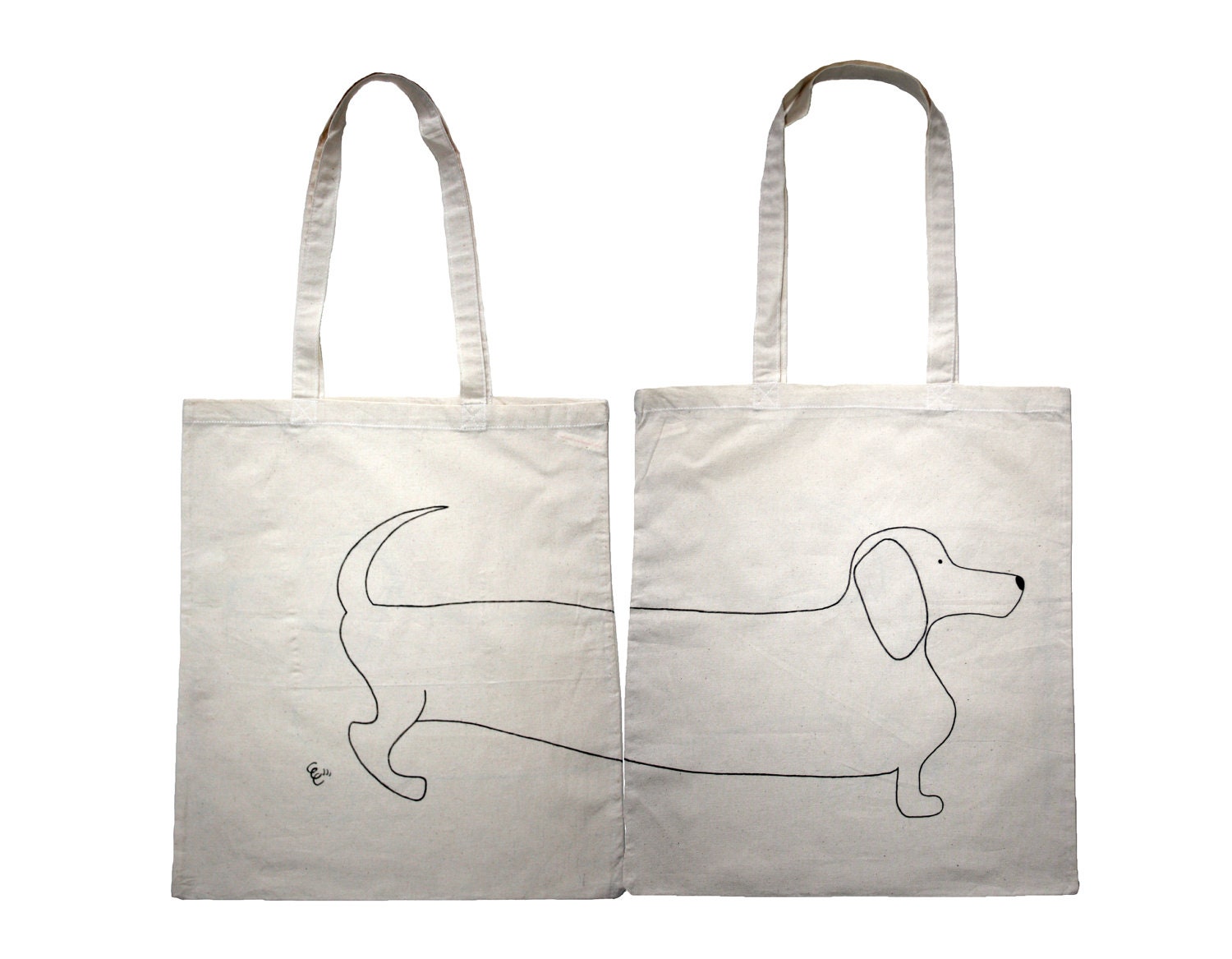 Dashhund Shopping bag, Sausage Dog Tote Bag, Hand Painted Bag, Double sided bag