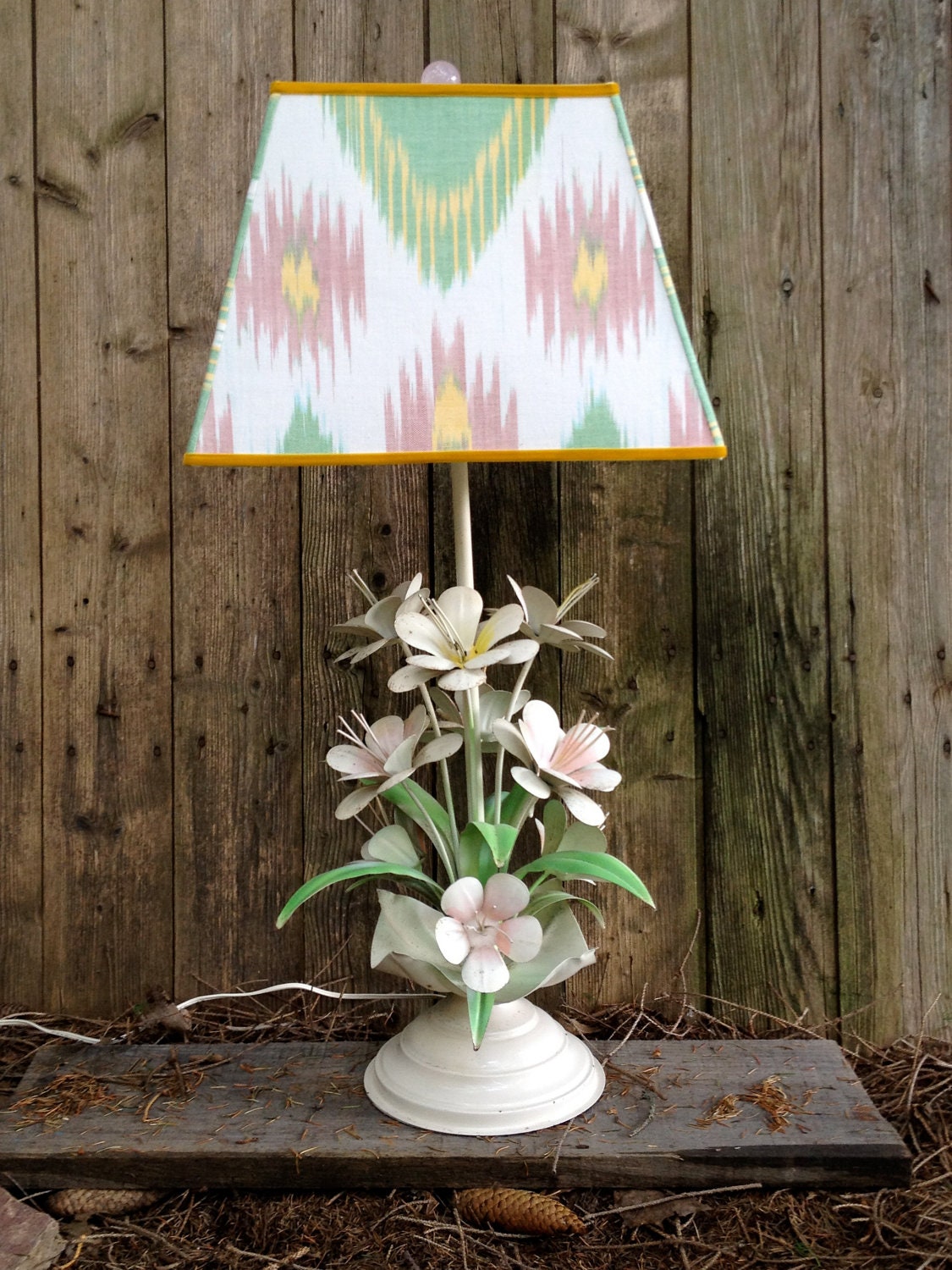 Vintage tole lamp with Suzani shade
