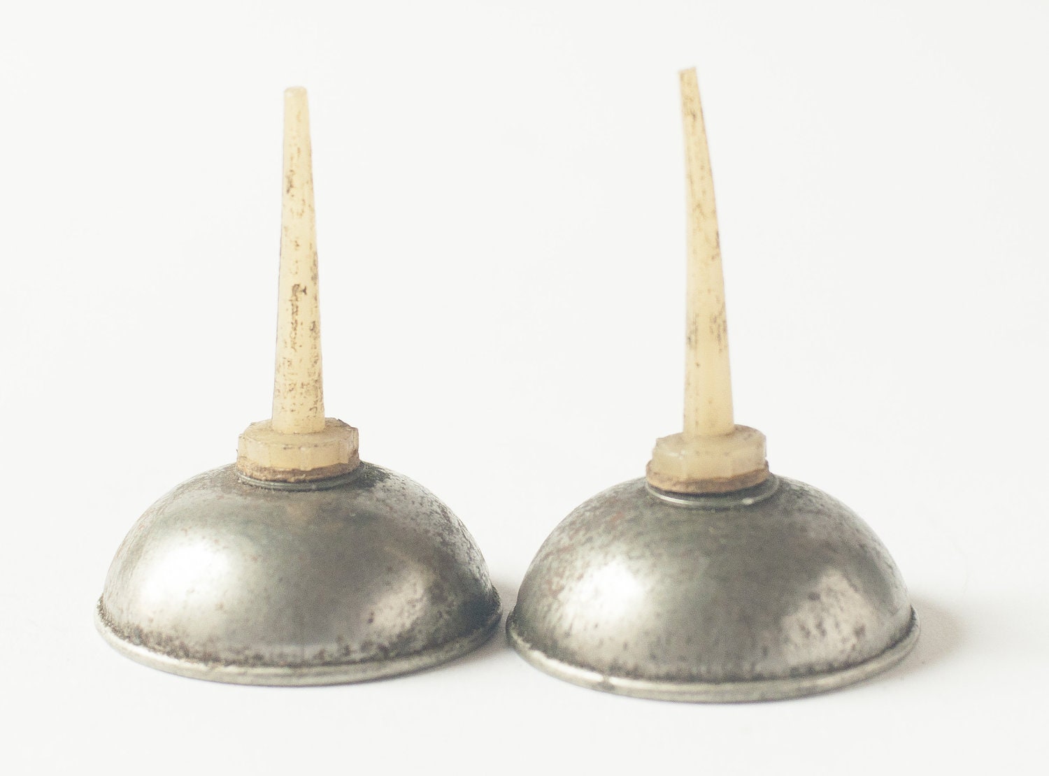 Soviet sewing machine oil cans - metal oil cans - grey rust tone cans