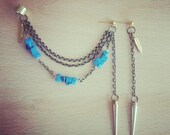 Bronze Ear Cuff With Gold Spikes and Turquoise Beads
