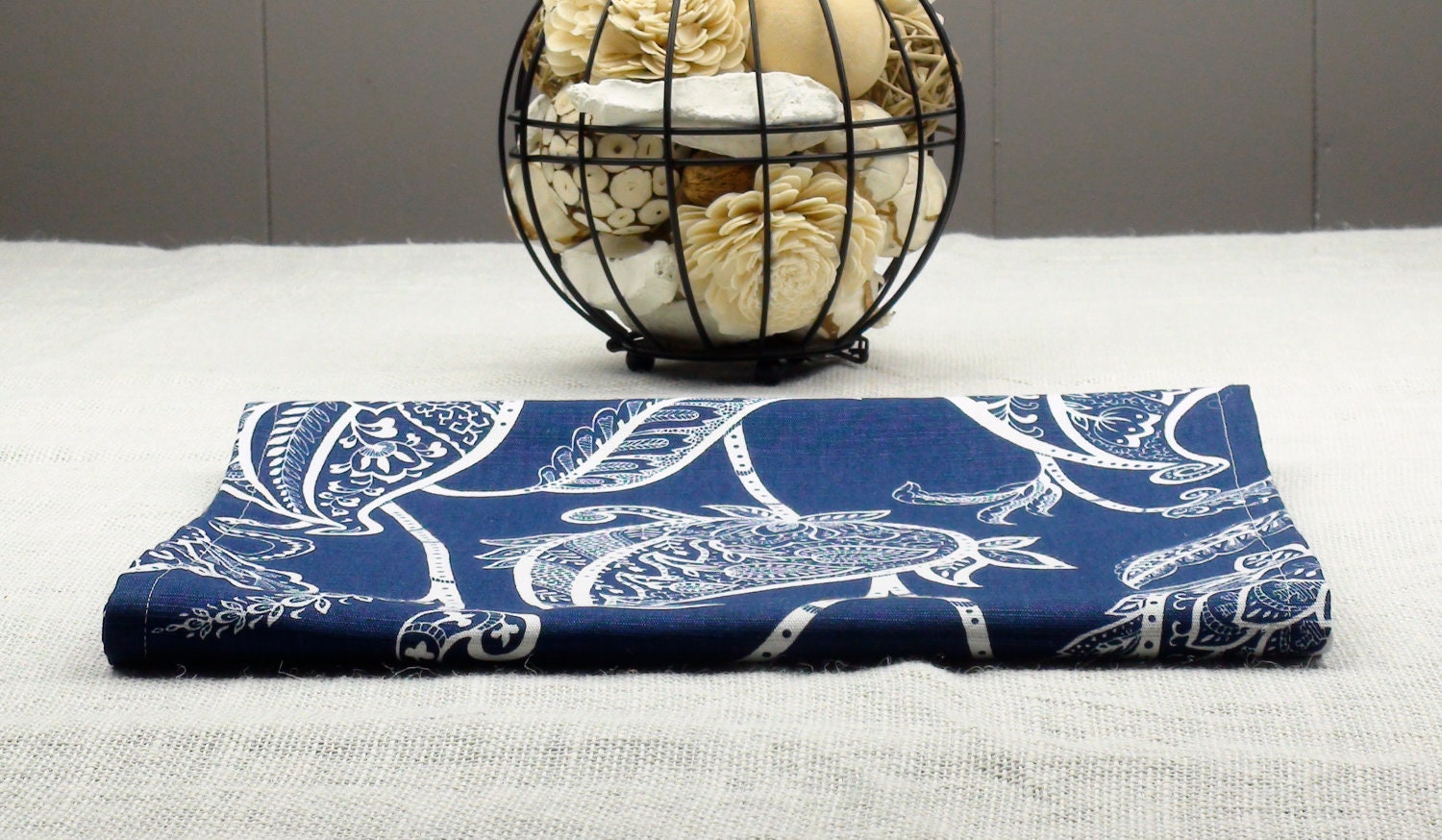 Blue Paisley Table Runner, White Table Runner, Blue Tablecloth - Blue Color, White Color  108 inch long table runner