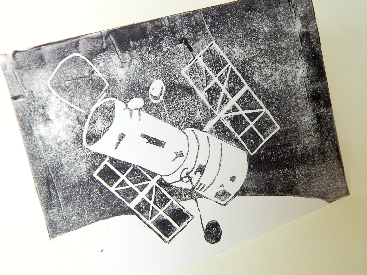 Science Card, original art blank greeting card, lino print blank note card, 5 x 7 inch