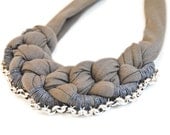 necklace grey jersey and yarn silver chunky chain crochet
