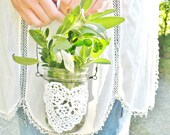 true love . lace heart mason jar . bridesmaid bouquet or flower girl basket . for a cottage chic wedding