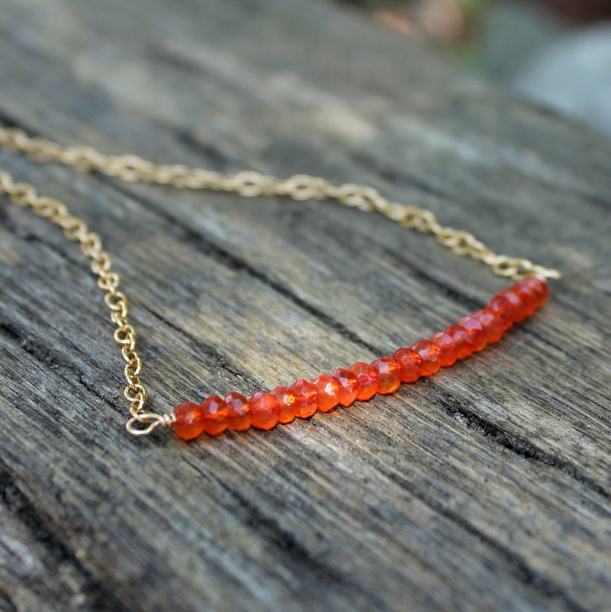 Carnelian Row Necklace - Orange beads - Carnelian Gemstone Rondelles - Gold Filled