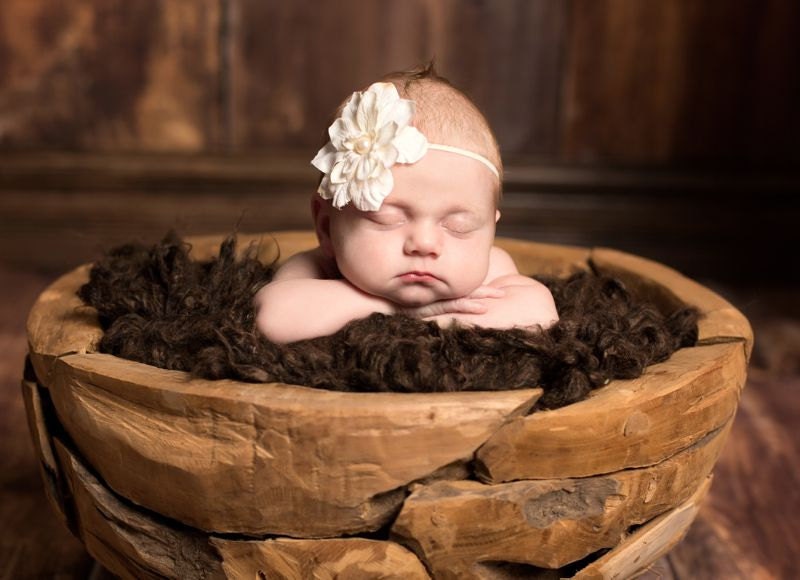 Baby girl headband - baby headband -  cream silk flower on skinny stretch headband