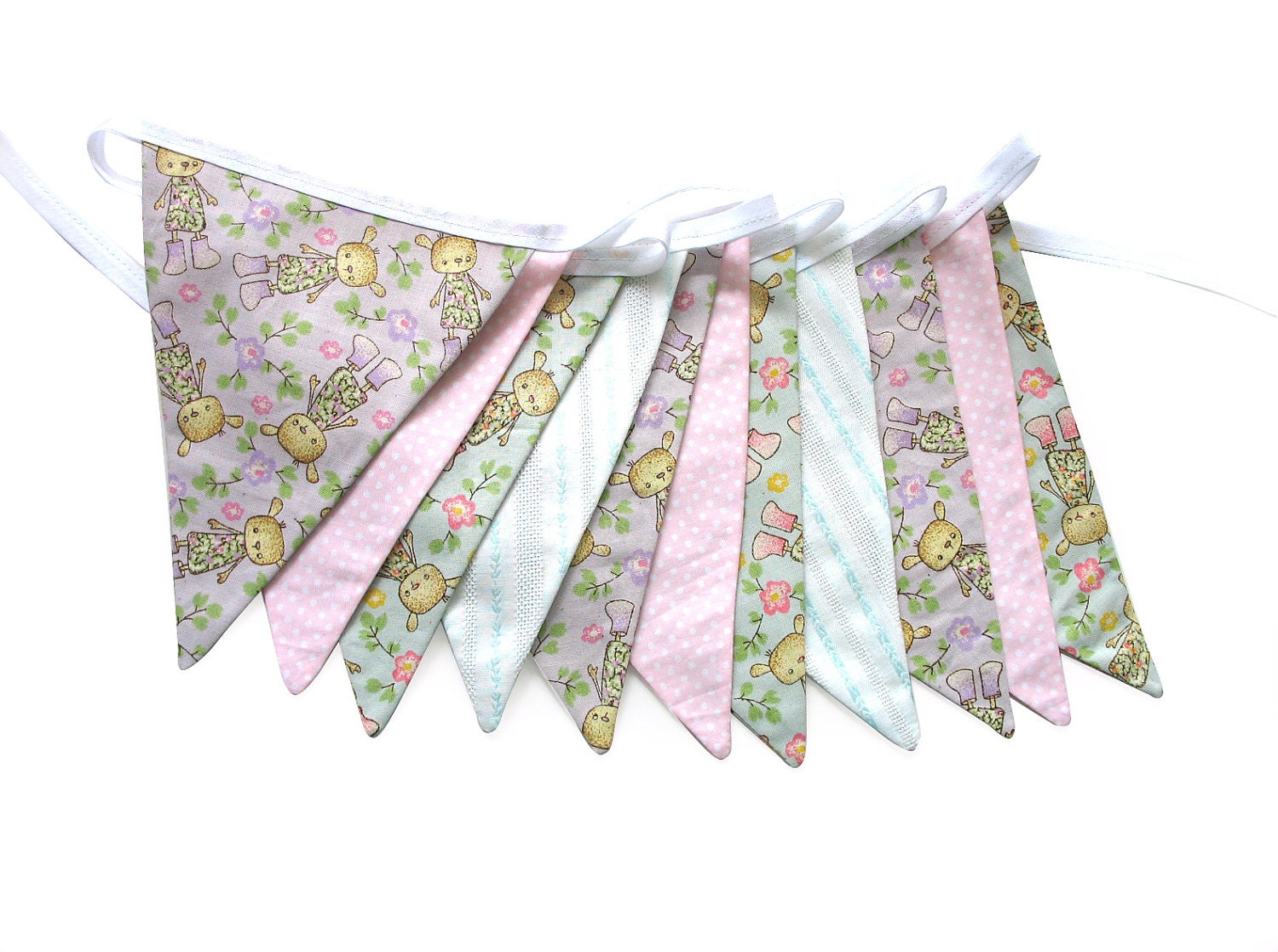 Bunny Rabbit PINK Flag Bunting for Baby Girls. Wall hanging, Party Banner, Market Stall Decoration, Cute Fabric . GIFT IDEA