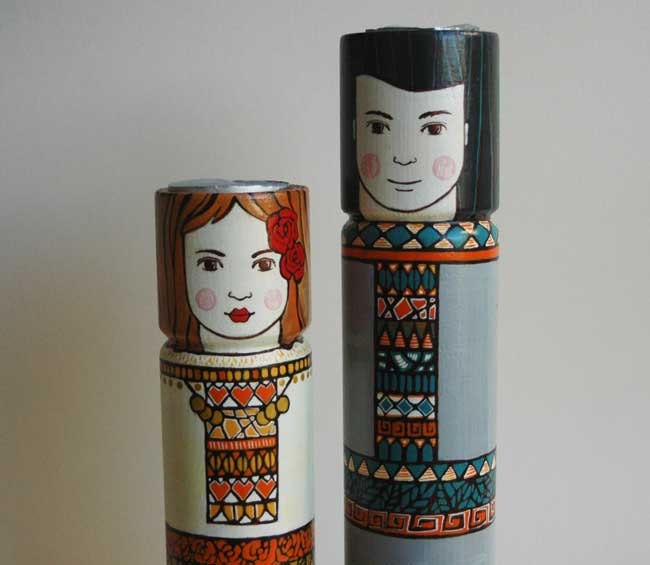 Wooden Candle Holders Hand Painted Candle Sticks Unique Home Decor Wedding Decoration