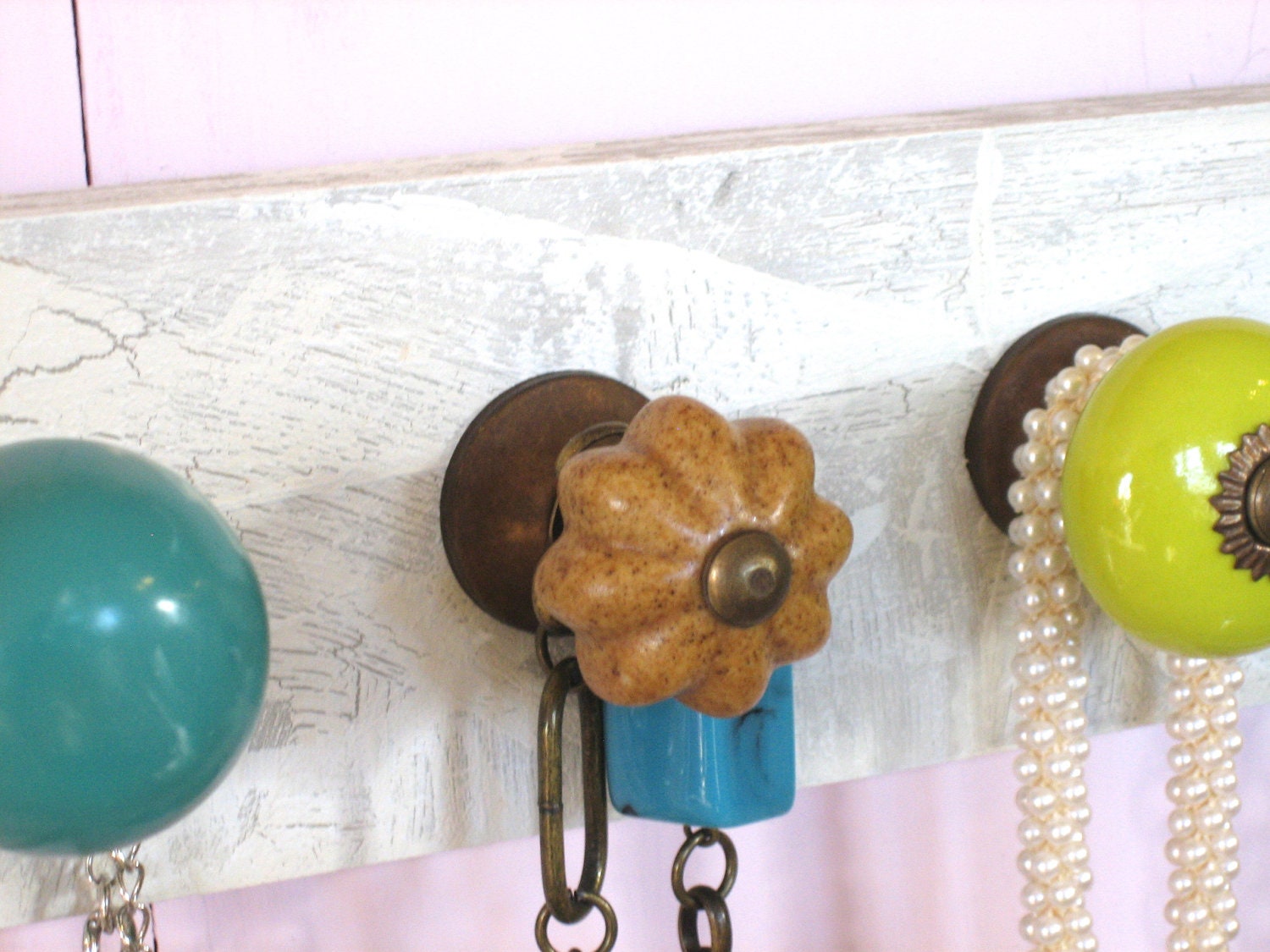 Necklace Holder with Blue and Green Knobs