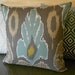 Ikat decorative pillow cover, spa teal blue, brown and grey, throw pillow