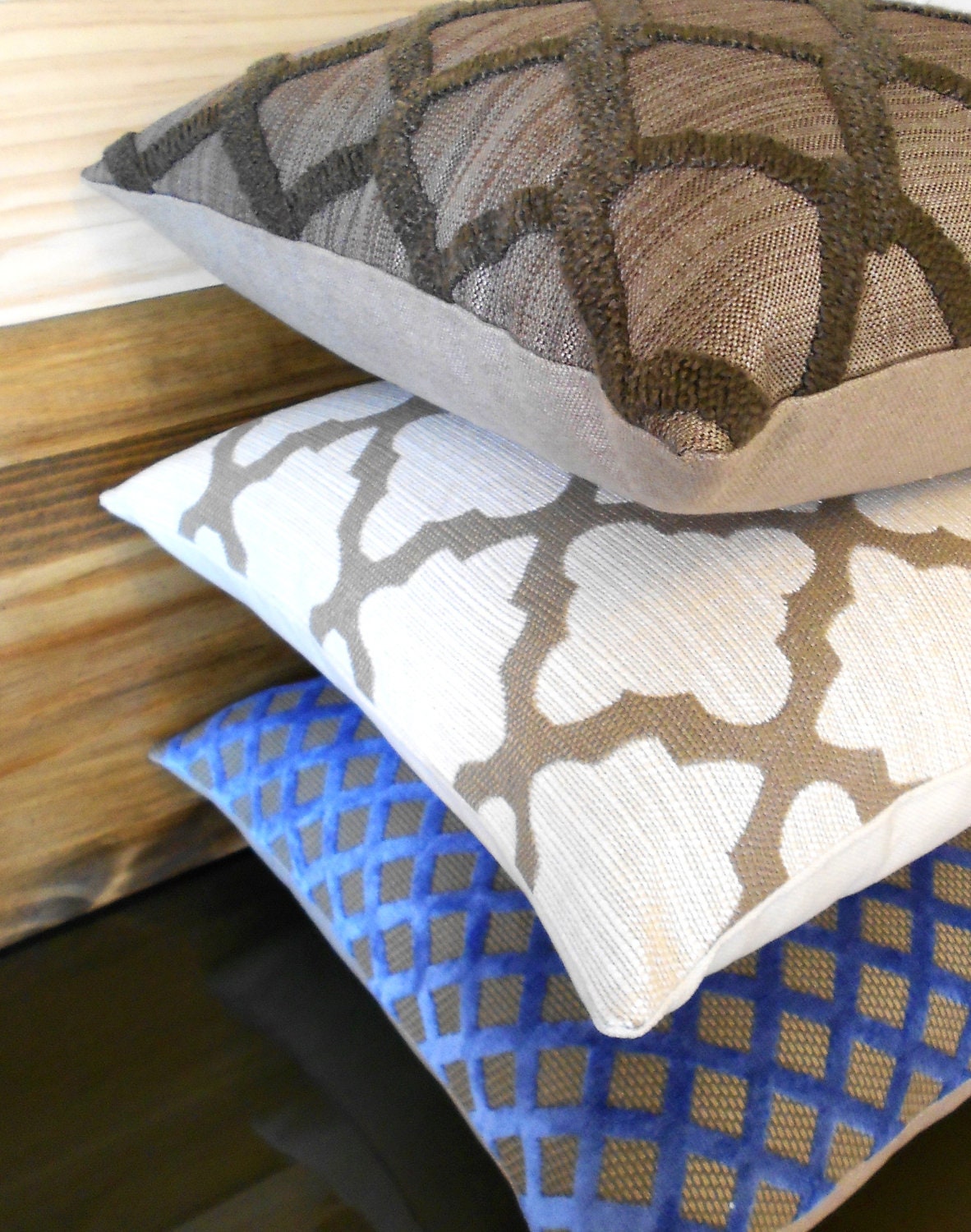 Tan and ivory morrocan geometric decorative throw pillow