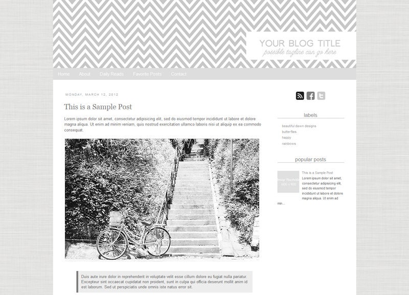 Premade Blogger Template: Grey Chevron (Instant Download)