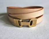 Natural leather wrap bracelet  with a brass clasp