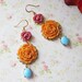 Autumn Romance Flower Earrings. Nature Inspired Jewelry. Whimsical. Pink, Orange and Blue. Bridesmaids Earrings. Woodland. Fall Weddings.
