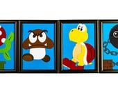 Super Mario Enemies, set of 4 5x7 Prints of Papercuts of Piranha Plant, Goomba, Koopa Troopa, and Chomp