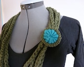 moss green/turquoise crochet necklace with for fall/winter