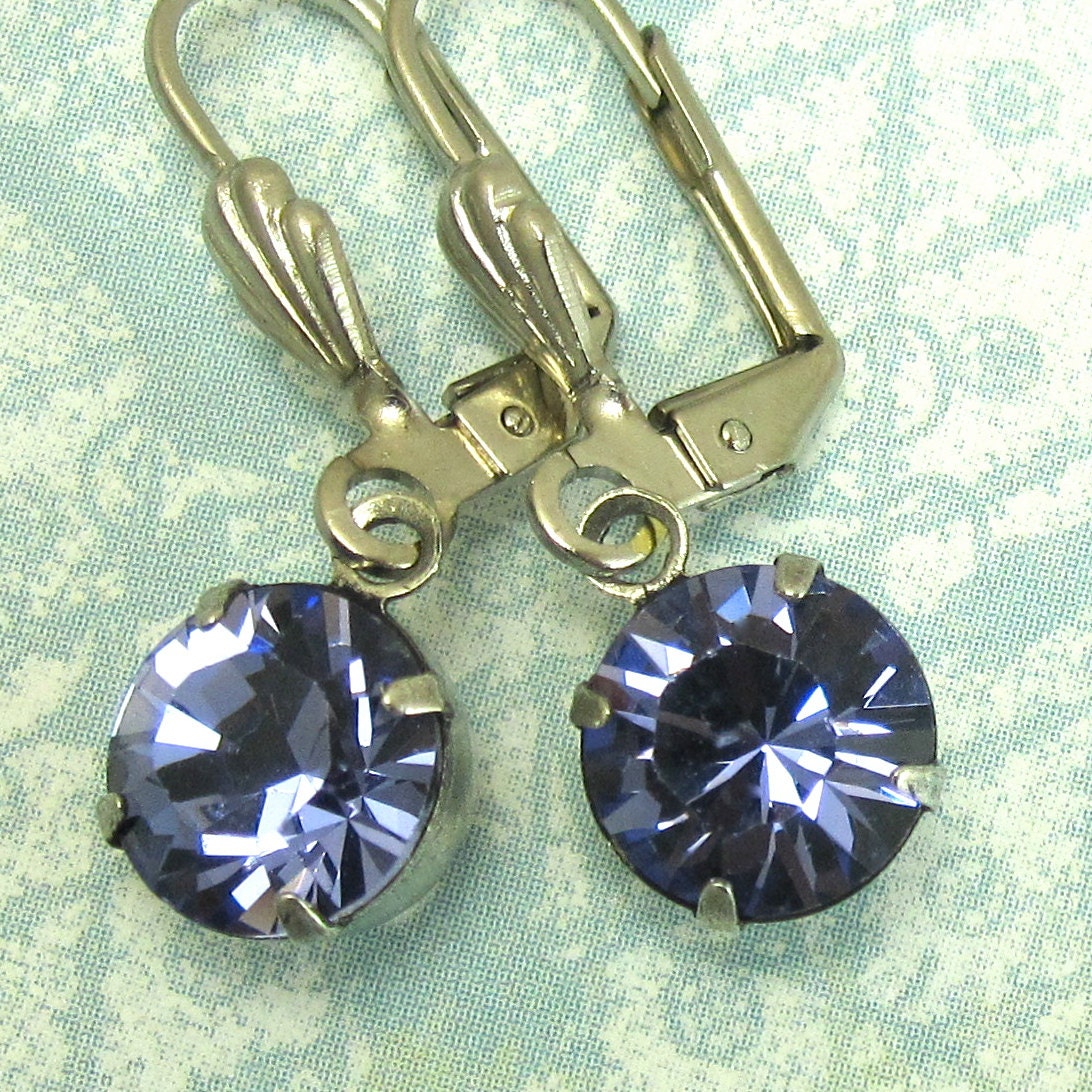 Purple Dangle Earrings Tanzanite Crystal Rhinestone Drops in silver